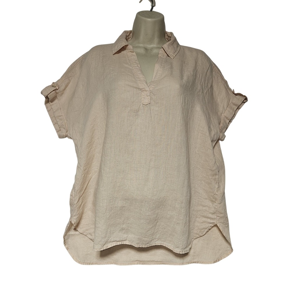 Cynthia Rowley 100% Linen Top Womens SZ M Blush Pink Lagenlook Beach Preppy